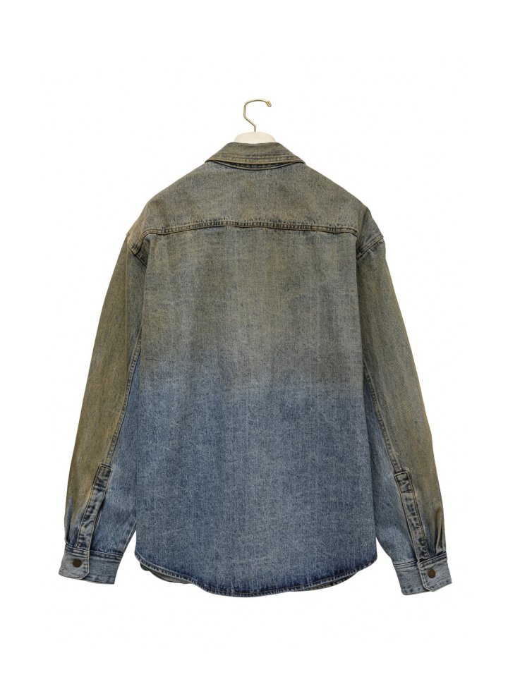 Paper Moon - Korean Women Fashion - #momslook - Dusty Mud Washed Oversized Denim Button Down Shirt - 5