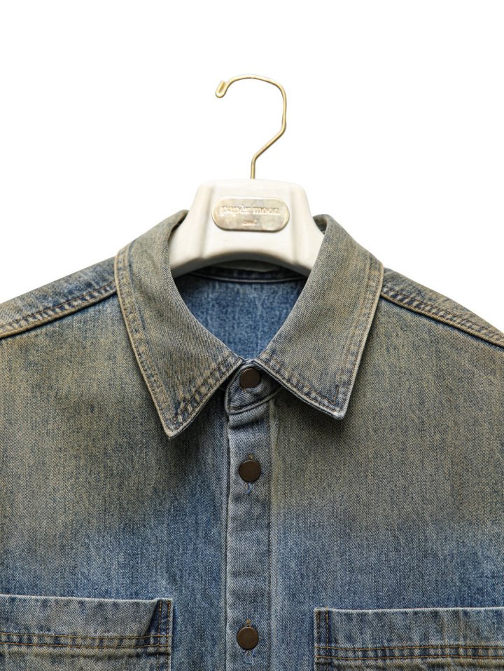 Paper Moon - Korean Women Fashion - #momslook - Dusty Mud Washed Oversized Denim Button Down Shirt - 7