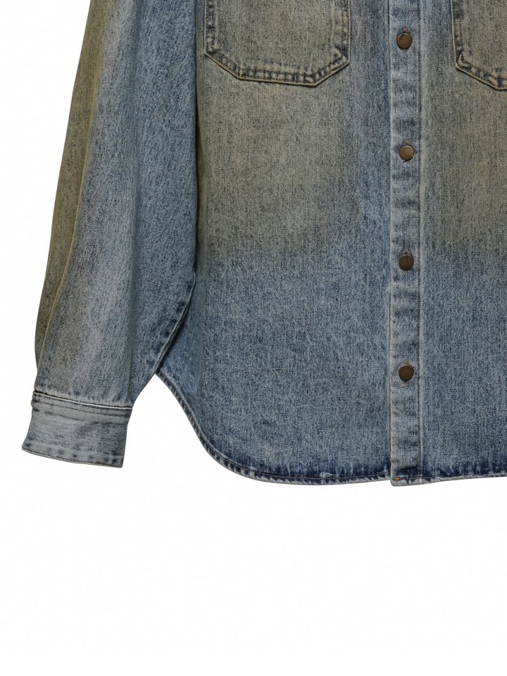 Paper Moon - Korean Women Fashion - #momslook - Dusty Mud Washed Oversized Denim Button Down Shirt - 9