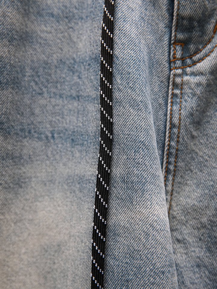 Paper Moon - Korean Women Fashion - #momslook - Drawstring Detail Wide Blue Denim Jeans - 11