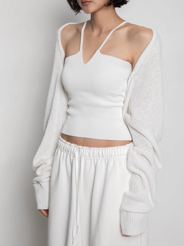 Paper Moon - Korean Women Fashion - #momslook - V Line Strap Rib Knit Top - 8