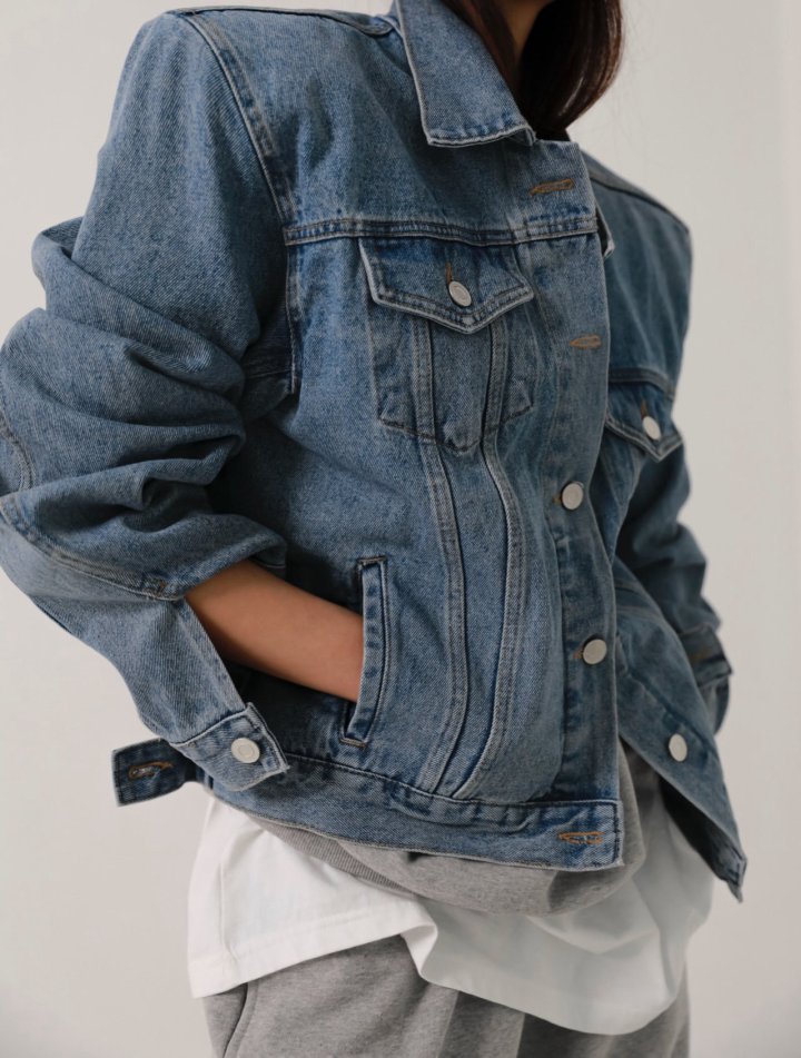 Paper Moon - Korean Women Fashion - #momslook - Maxi Padded Shoulder Over Denim Jacket