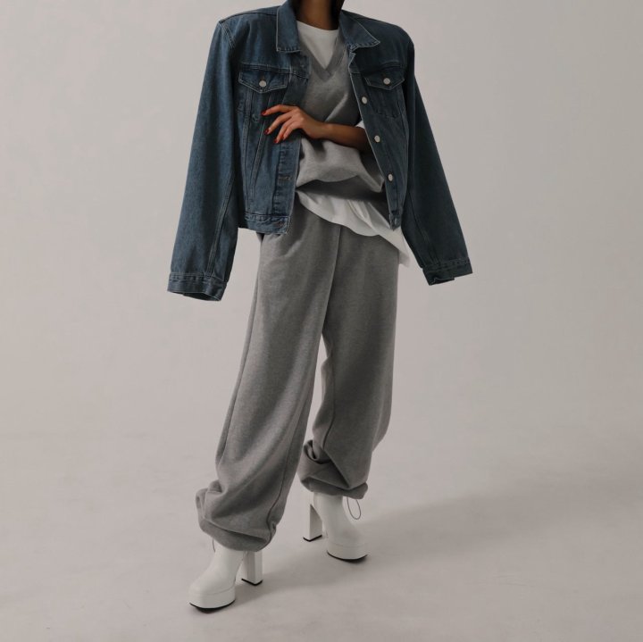 Paper Moon - Korean Women Fashion - #momslook - Maxi Padded Shoulder Over Denim Jacket - 3
