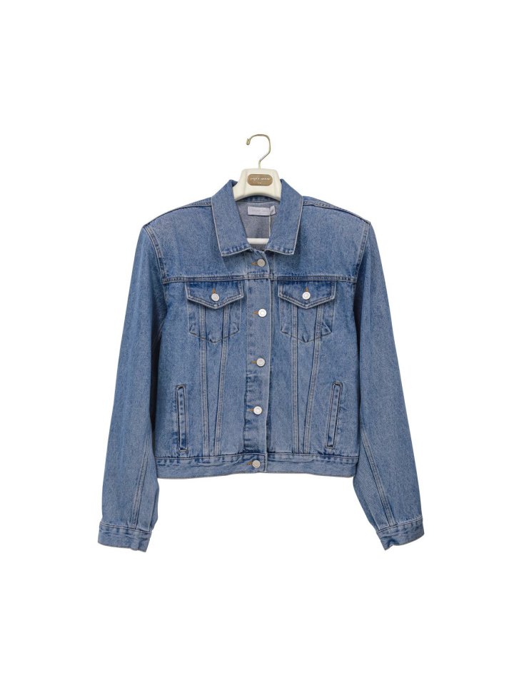 Paper Moon - Korean Women Fashion - #momslook - Maxi Padded Shoulder Over Denim Jacket - 5