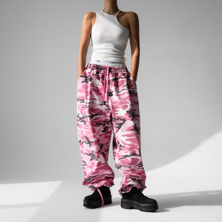 Paper Moon - Korean Women Fashion - #momslook - Camouflage Cotton Banded Maxi Wide Trousers