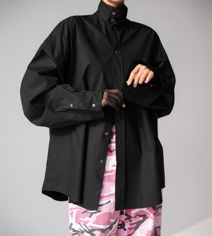 Paper Moon - Korean Women Fashion - #momslook - Oversized Cotton Baracuta Neck Button Down Shirt - 3