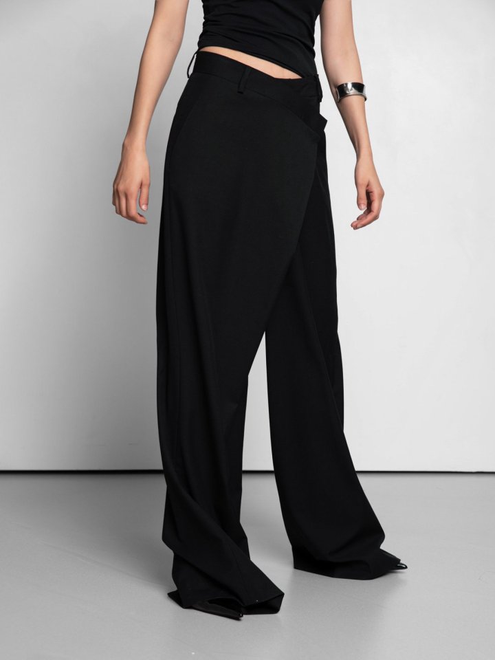 Paper Moon - Korean Women Fashion - #momslook - Asymmetry Pintuck Wide Maxi Trouser - 7