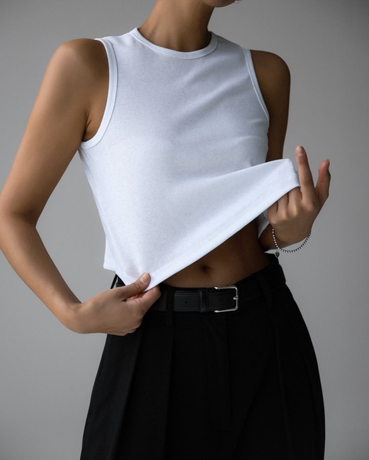 Paper Moon - Korean Women Fashion - #momslook - Straight Fit Crewneck Crop Sleeveless Top