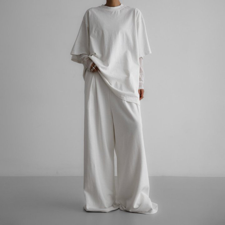 Paper Moon - Korean Women Fashion - #momslook - Mock Neck Ribbed Damage Detail Oversized Pigment Tee