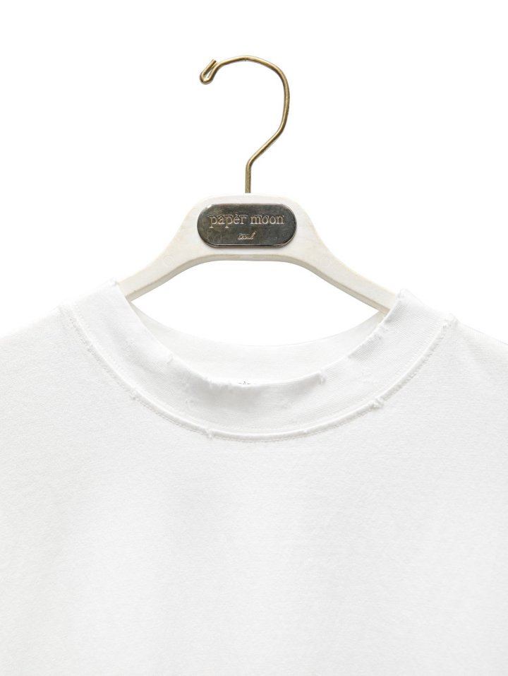 Paper Moon - Korean Women Fashion - #momslook - Mock Neck Ribbed Damage Detail Oversized Pigment Tee - 7
