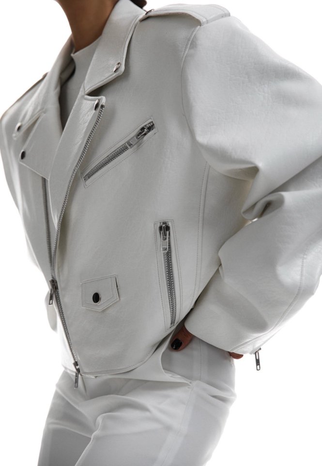Paper Moon - Korean Women Fashion - #momslook - Overe Vegan Leather Crop Biker Jacket - 5