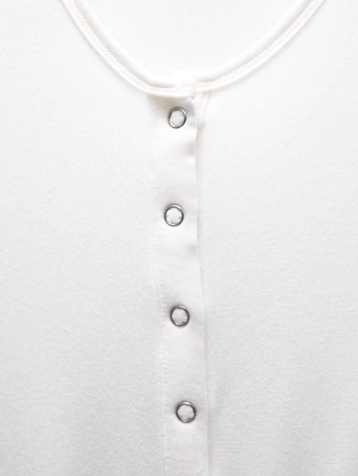 Paper Moon - Korean Women Fashion - #momslook - Ring Snap Button Detail Bodysuit - 9