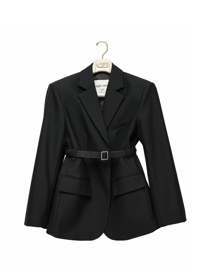Paper Moon - Korean Women Fashion - #momslook - Classic Belteed Detail Wool Buttonless Blazer - 11
