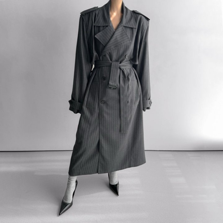 Paper Moon - Korean Women Fashion - #momslook - Pin Stripe Padded Oversized Double Breasted Trench Coat - 5