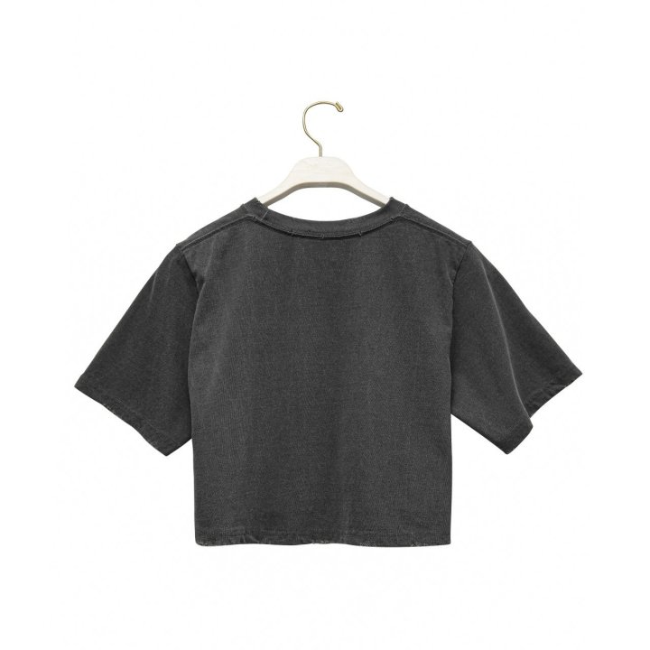 Paper Moon - Korean Women Fashion - #womensfashion - Cropped Pigment Cutting Detail Tee - 4