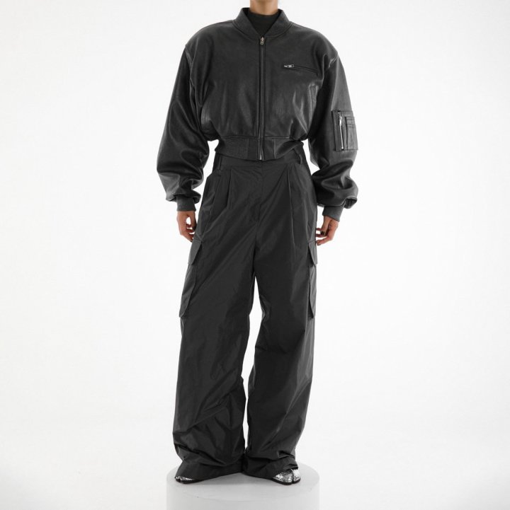Paper Moon - Korean Women Fashion - #momslook - Vegan Leather Crop Full-up Bomber Jacket