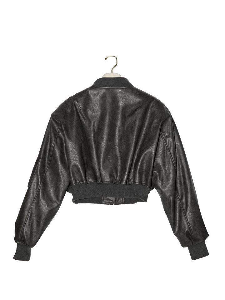 Paper Moon - Korean Women Fashion - #momslook - Vegan Leather Crop Full-up Bomber Jacket - 5