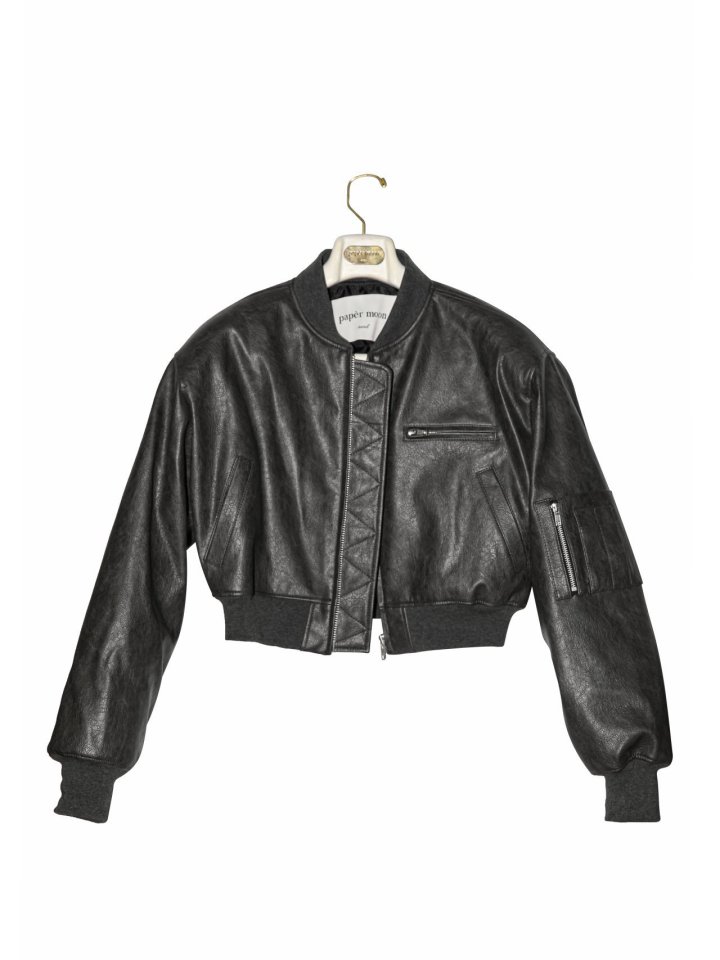 Paper Moon - Korean Women Fashion - #momslook - Vegan Leather Crop Full-up Bomber Jacket - 6