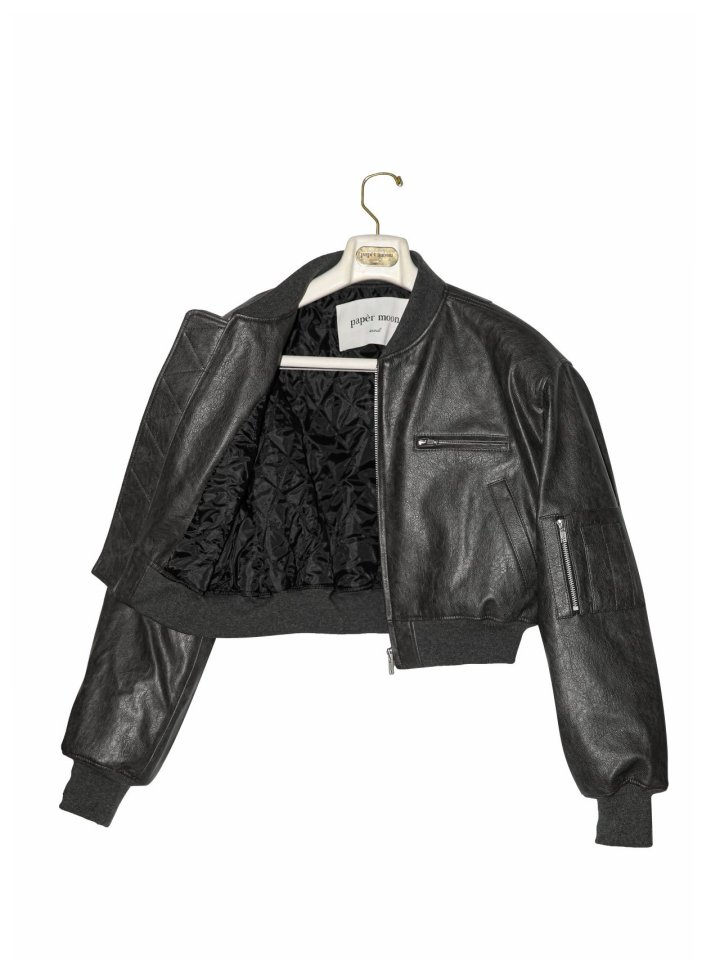 Paper Moon - Korean Women Fashion - #momslook - Vegan Leather Crop Full-up Bomber Jacket - 7