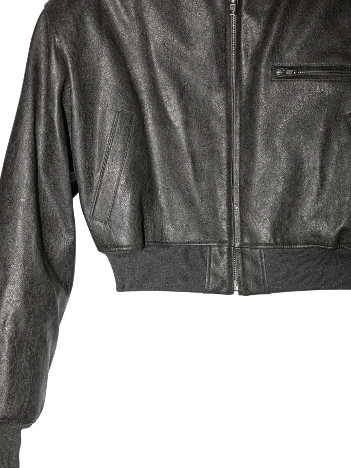 Paper Moon - Korean Women Fashion - #pursuepretty - Vegan Leather Crop Full-up Bomber Jacket - 11