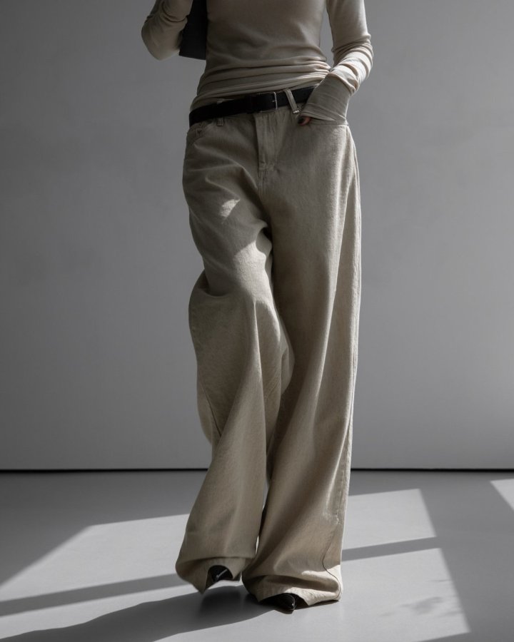 Paper Moon - Korean Women Fashion - #pursuepretty - Natural Linen Denim Wide Pants - 2