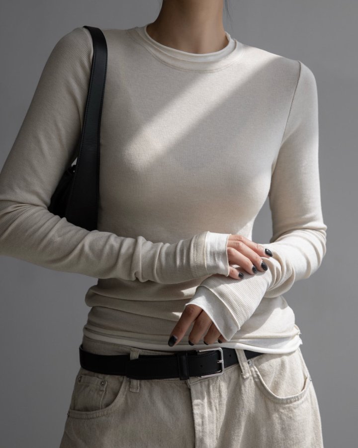 Paper Moon - Korean Women Fashion - #restrostyle - Layered Detail Ribbed Long Sleeved Tee - 2
