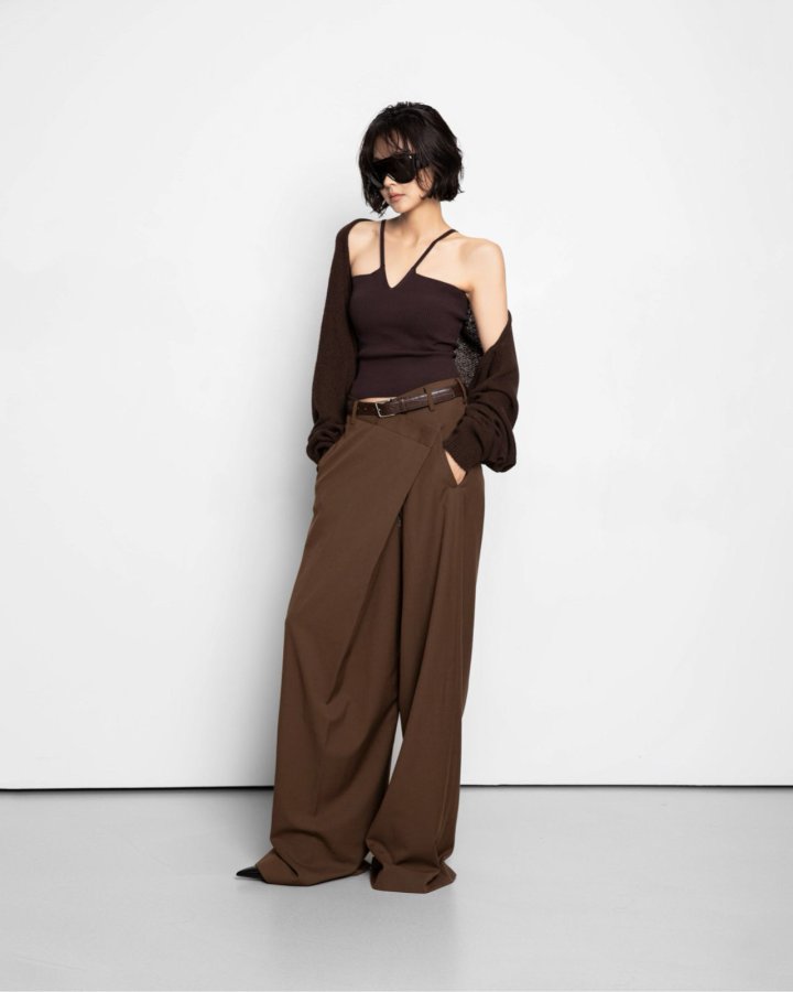 Paper Moon - Korean Women Fashion - #romanticstyle - Asymmetry Pintuck Wide Maxi Trouser - 2