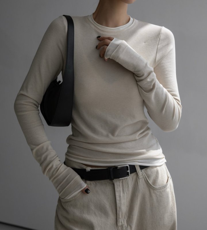 Paper Moon - Korean Women Fashion - #romanticstyle - Layered Detail Ribbed Long Sleeved Tee - 4