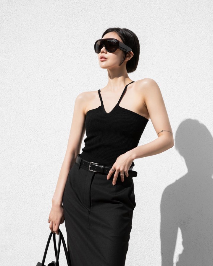 Paper Moon - Korean Women Fashion - #shopsmall - V Line Strap Rib Knit Top
