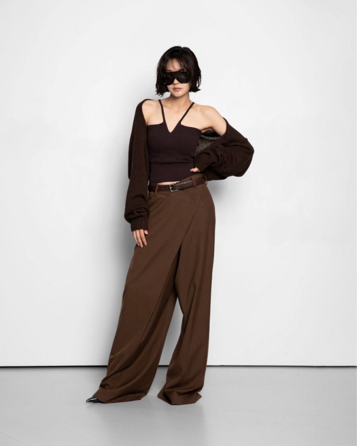 Paper Moon - Korean Women Fashion - #shopsmall - Asymmetry Pintuck Wide Maxi Trouser - 4