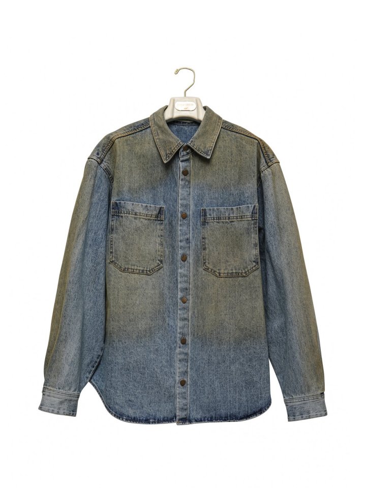 Paper Moon - Korean Women Fashion - #thatsdarling - Dusty Mud Washed Oversized Denim Button Down Shirt - 4