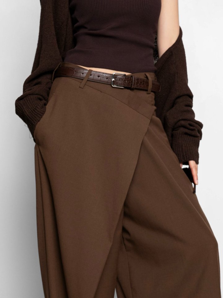 Paper Moon - Korean Women Fashion - #thelittlethings - Asymmetry Pintuck Wide Maxi Trouser - 5