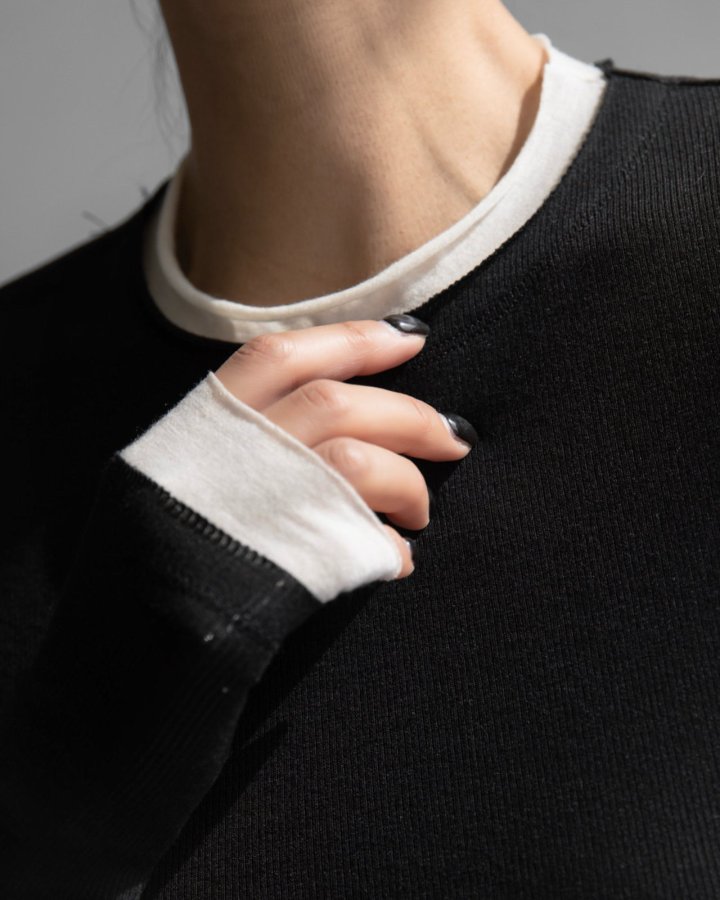 Paper Moon - Korean Women Fashion - #vintageinspired - Layered Detail Ribbed Long Sleeved Tee - 3