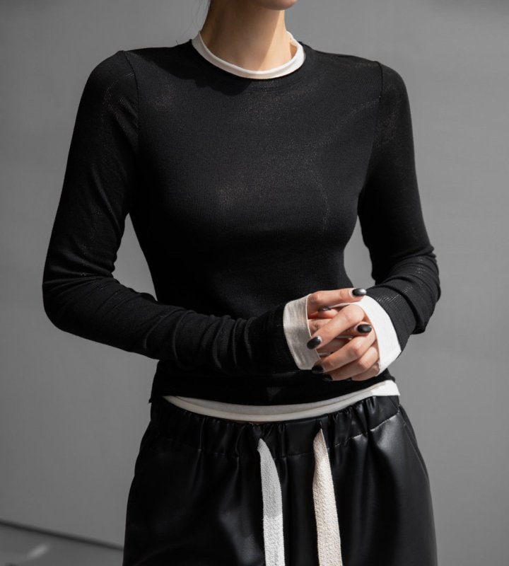 Paper Moon - Korean Women Fashion - #vintageinspired - Layered Detail Ribbed Long Sleeved Tee - 4