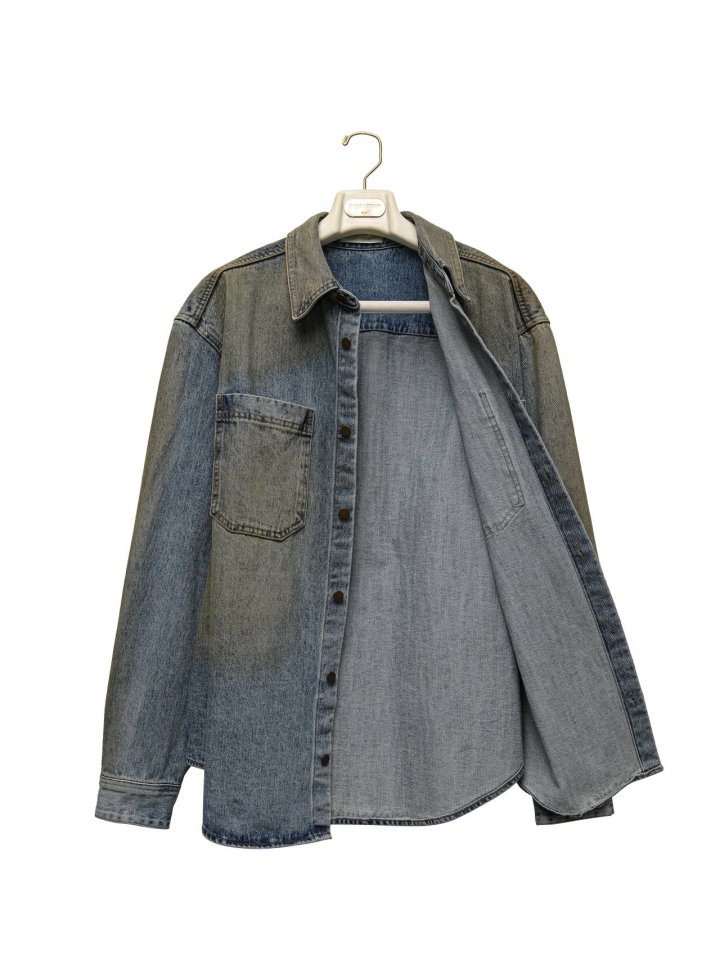 Paper Moon - Korean Women Fashion - #womensfashion - Dusty Mud Washed Oversized Denim Button Down Shirt - 6