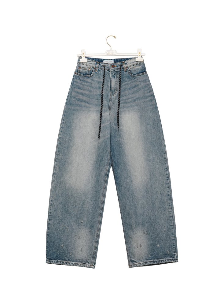 Paper Moon - Korean Women Fashion - #womensfashion - Drawstring Detail Wide Blue Denim Jeans - 6