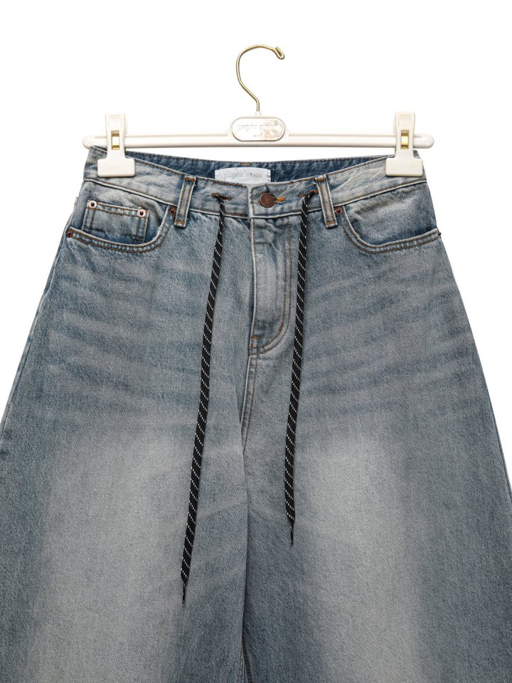Paper Moon - Korean Women Fashion - #womensfashion - Drawstring Detail Wide Blue Denim Jeans - 8