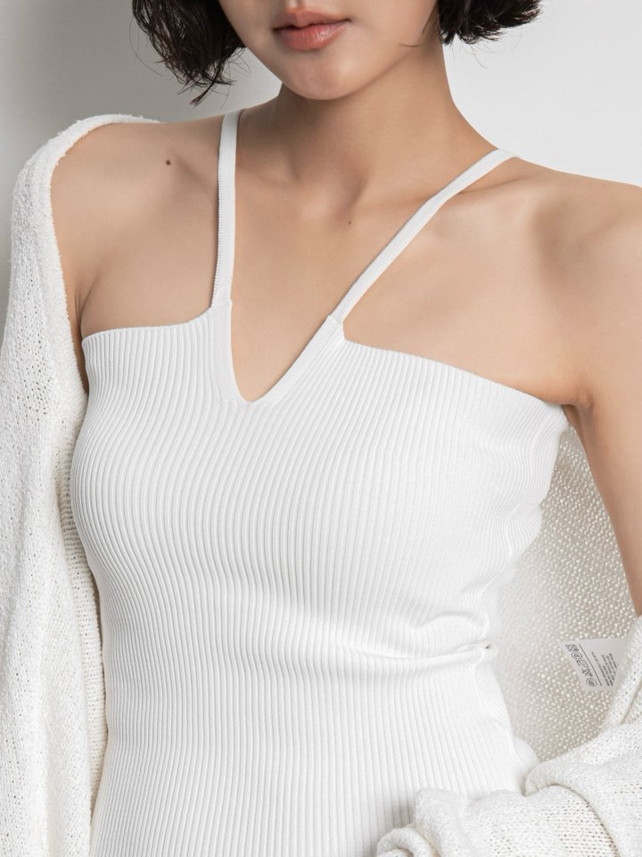 Paper Moon - Korean Women Fashion - #womensfashion - V Line Strap Rib Knit Top