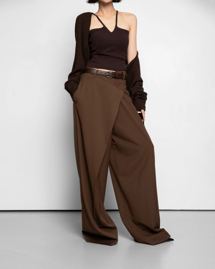 Paper Moon - Korean Women Fashion - #womensfashion - Asymmetry Pintuck Wide Maxi Trouser - 7