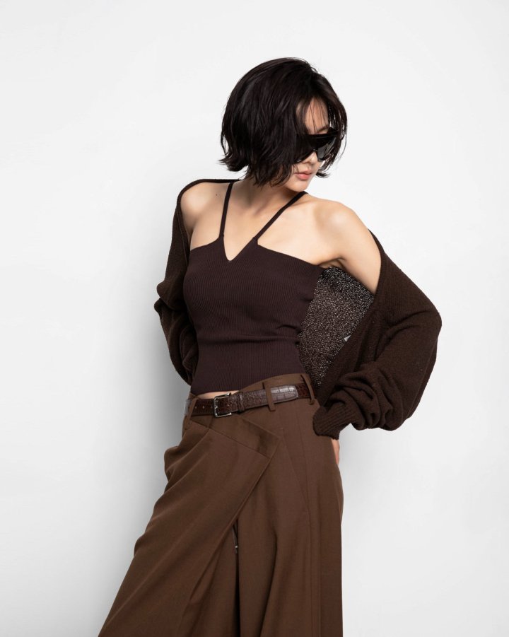 Paper Moon - Korean Women Fashion - #womensfashion - V Line Strap Rib Knit Top - 5