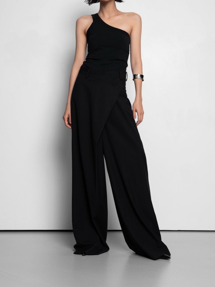Paper Moon - Korean Women Fashion - #womensfashion - Asymmetry Pintuck Wide Maxi Trouser - 2