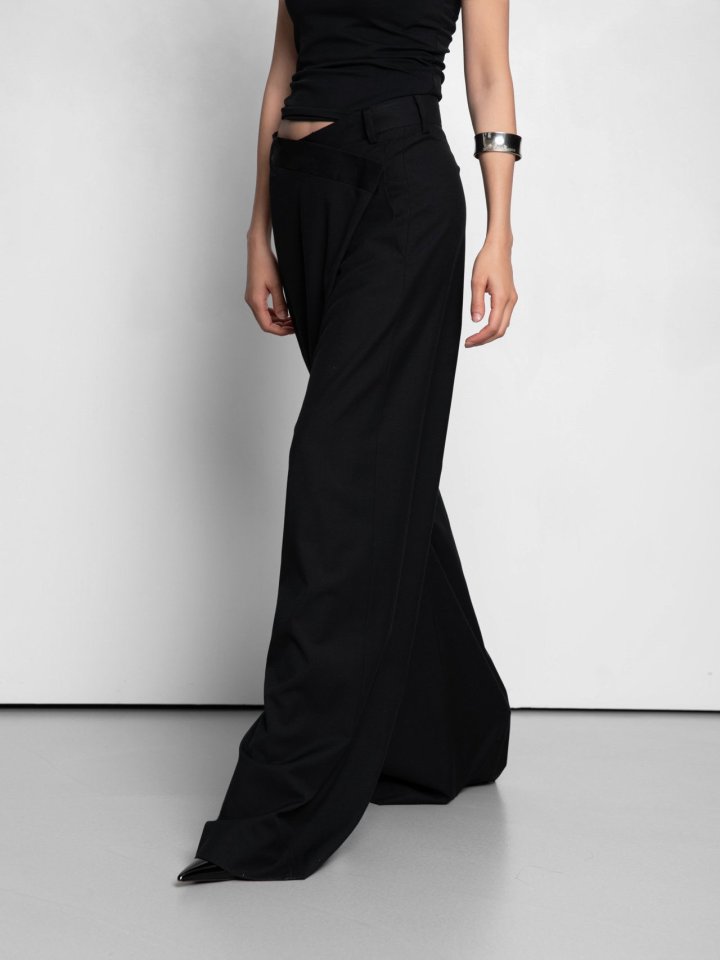 Paper Moon - Korean Women Fashion - #womensfashion - Asymmetry Pintuck Wide Maxi Trouser - 6