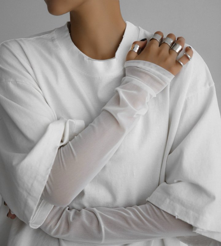 Paper Moon - Korean Women Fashion - #momslook - Mock Neck Ribbed Damage Detail Oversized Pigment Tee - 4