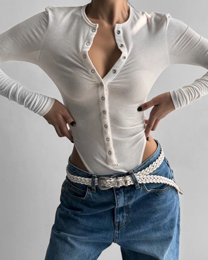 Paper Moon - Korean Women Fashion - #momslook - Ring Snap Button Detail Bodysuit - 4