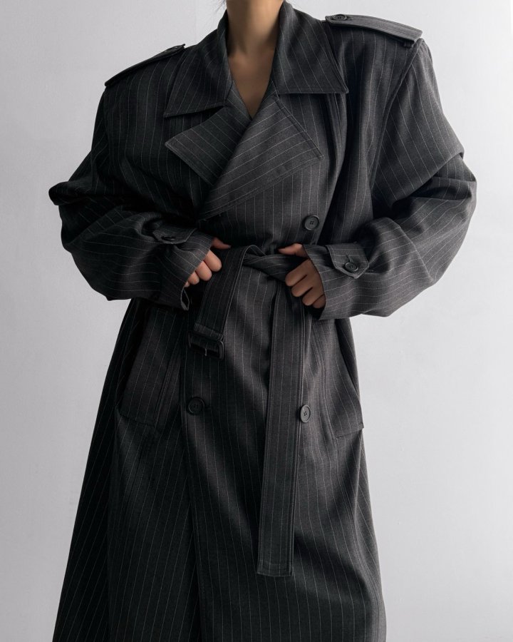 Paper Moon - Korean Women Fashion - #momslook - Pin Stripe Padded Oversized Double Breasted Trench Coat - 4