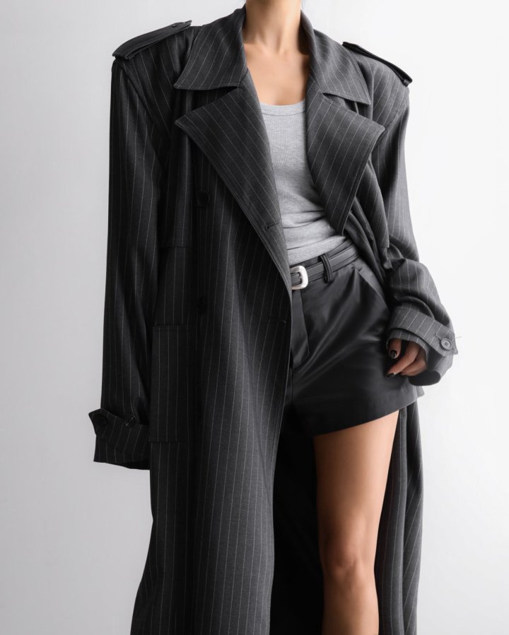 Paper Moon - Korean Women Fashion - #womensfashion - Pin Stripe Padded Oversized Double Breasted Trench Coat - 6