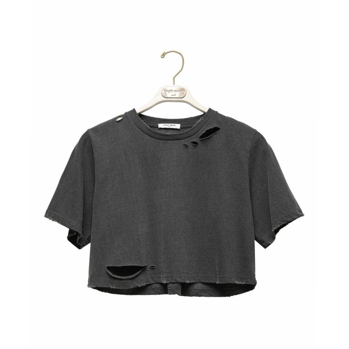 Paper Moon - Korean Women Fashion - #womensfashion - Cropped Pigment Cutting Detail Tee - 3