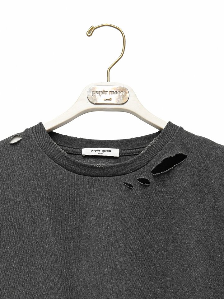 Paper Moon - Korean Women Fashion - #womensfashion - Cropped Pigment Cutting Detail Tee - 5