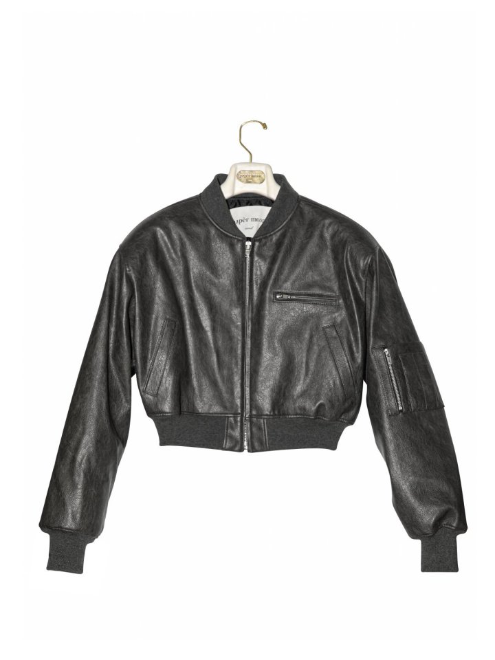 Paper Moon - Korean Women Fashion - #momslook - Vegan Leather Crop Full-up Bomber Jacket - 4