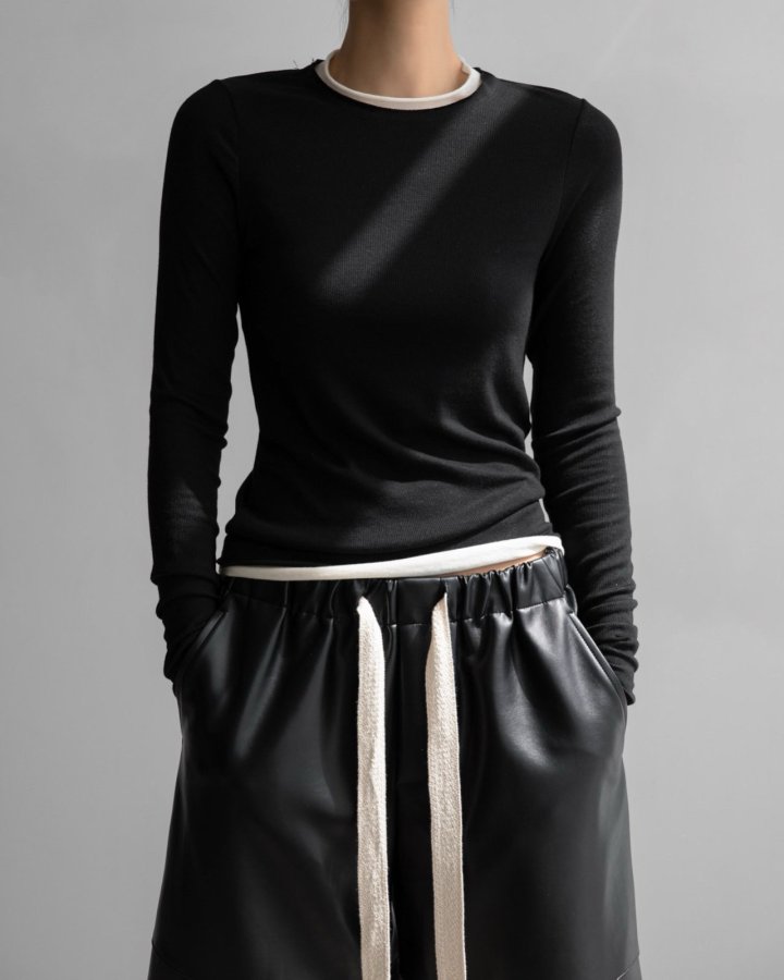 Paper Moon - Korean Women Fashion - #womensfashion - Layered Detail Ribbed Long Sleeved Tee - 2